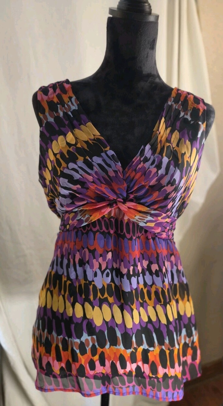 Vintage Erin B. Abstract Y2K Aesthetic Feather Dot Print Twist Front Tank Top M